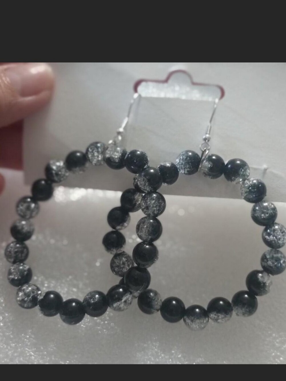 Black & Silver Beaded Hoop Earrings